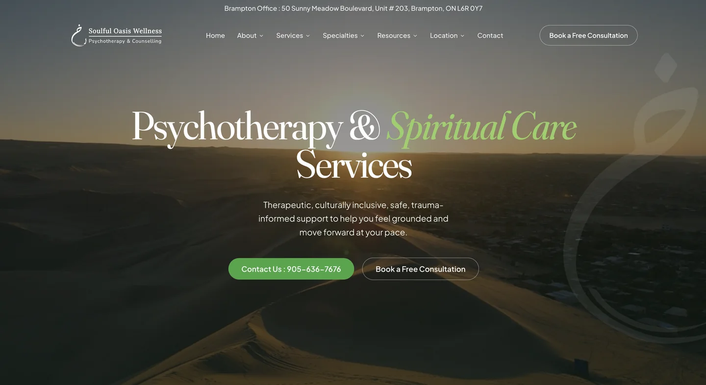 Soulful Oasis Wellness homepage